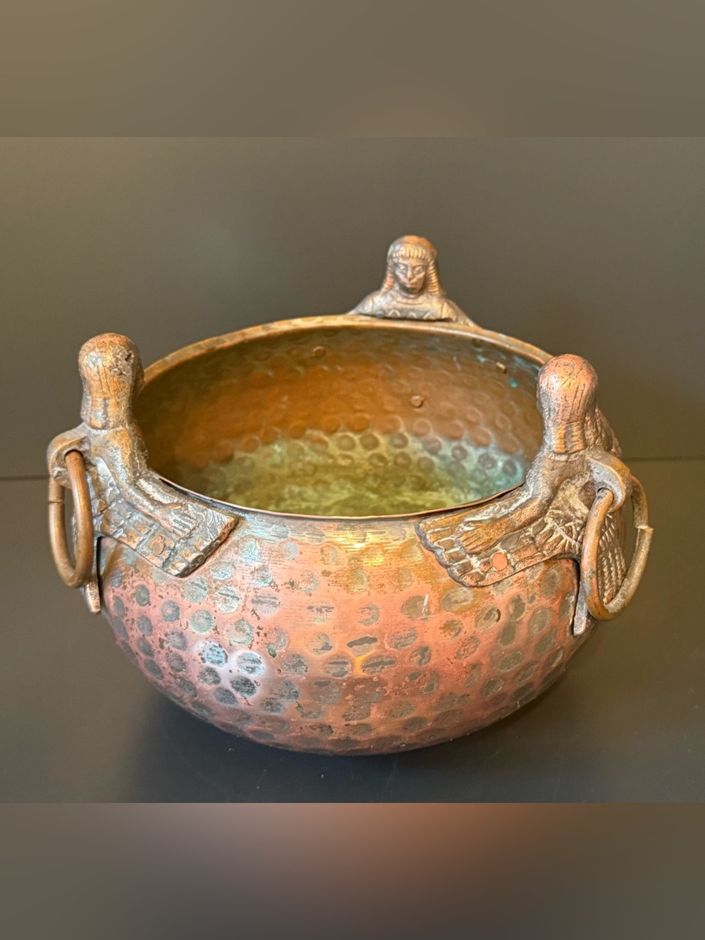 Vintage Copper Figural Planter Bowl Goddess Angel Handles Boho Decor